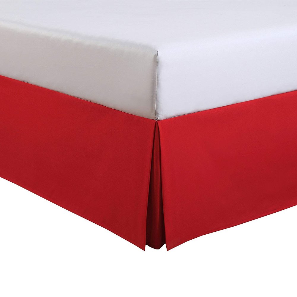 Cotton King Super Soft Egyptian Cotton Box Pleated Blood Red Bed Skirt 800 Series 16 Inches Tailored Drop Iron Easy Quadruple Wrinkle Free Queen 60'' x 75''