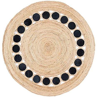 2x2, 3x3, 4x4, 5x5, 6x6, 7x7, 8x8 Ft. Natural Jute Beautiful Rug Indian Hand Braided Round/Natural Color/Black Scalloped/Patio/Round/Entryway Rug