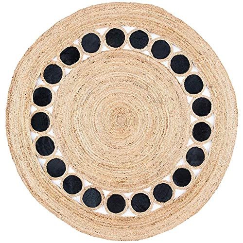 2x2, 3x3, 4x4, 5x5, 6x6, 7x7, 8x8 Ft. Natural Jute Beautiful Rug Indian Hand Braided Round/Natural Color/Black Scalloped/Patio/Round/Entryway Rug