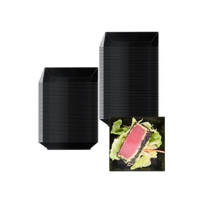 3.9 x 3.9 Inch Party Plates, 100 Disposable Appetizer Plates - Elegant, Square, Black Plastic Serving Plates, Durable, For Weddings Birthdays, And More - Restaurantware