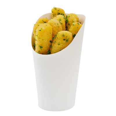Restaurantware Bio Tek 16 Ounce French Fry Containers 100 Disposable Charcuterie Cups - Incline Design Round White Paper French Fry Cups Stackable For Waffles Chips or Popcorn