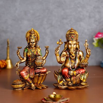 Antique Pair of laxmi Ganesh Idols for Diwali poojapuja Marble Lakshmi Ganesh Statues Laxmi-Ganesha Sculpture for Diwali poojapuja Best for Gift