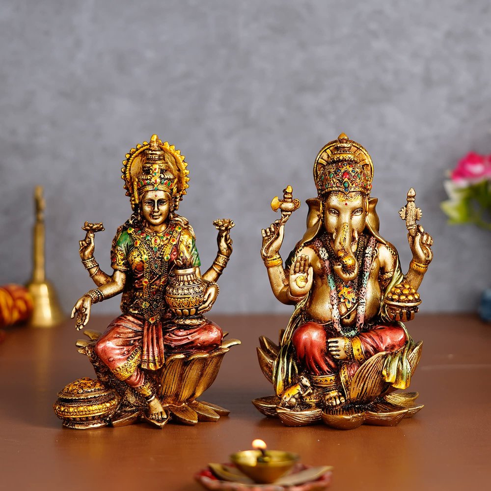 Antique Pair of laxmi Ganesh Idols for Diwali poojapuja Marble Lakshmi Ganesh Statues Laxmi-Ganesha Sculpture for Diwali poojapuja Best for Gift