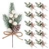 ELECLAND 10 Pcs Christmas Picks Decorations Artificial Pine Branches Stems Spray with Pine Cones Faux Pine Picks Red Berry Holly Leaves for Craft Floral Christmas Wreath Picks Ornaments, White view 1