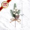 ELECLAND 10 Pcs Christmas Picks Decorations Artificial Pine Branches Stems Spray with Pine Cones Faux Pine Picks Red Berry Holly Leaves for Craft Floral Christmas Wreath Picks Ornaments, White view 2