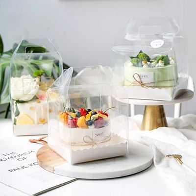 Crysdaralovebi 10pcs Handle Transparent Cake Decoration Boxes for Birthday Party Handmade Favor Baby Show Gift Food Package Supplies (Transparent,15x15x12cm)