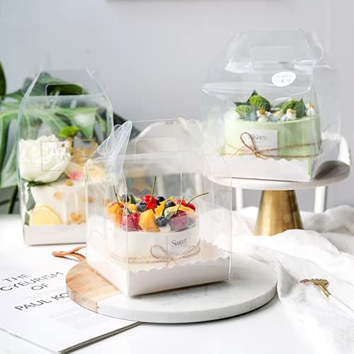 Crysdaralovebi 10pcs Handle Transparent Cake Decoration Boxes for Birthday Party Handmade Favor Baby Show Gift Food Package Supplies (Transparent,15x15x12cm)