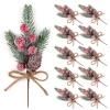 ELECLAND 10 Pcs Christmas Picks Decorations Artificial Pine Branches Stems Spray with Pine Cones Faux Pine Picks Red Berry Holly Leaves for Craft Floral Christmas Wreath Picks Ornaments, Red view 1