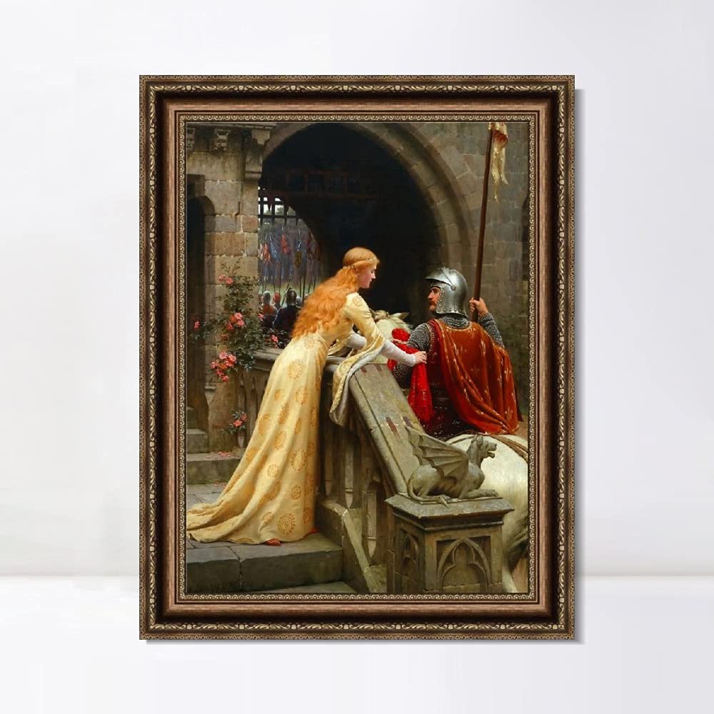 INVIN ART Framed Canvas Art Giclee Print Godspeed by Edmund Blair Leighton Wall Art Living Room Home Office Decorations(Vintage Embossed gold frame,24"x32")