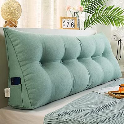Headboard Backrest Triangular Reading Pillow Positioning Support Wedge Pillow for Bed Large Bolster Sofa Tatami Removable And Washable Cover,Light blue,79inch/200cm