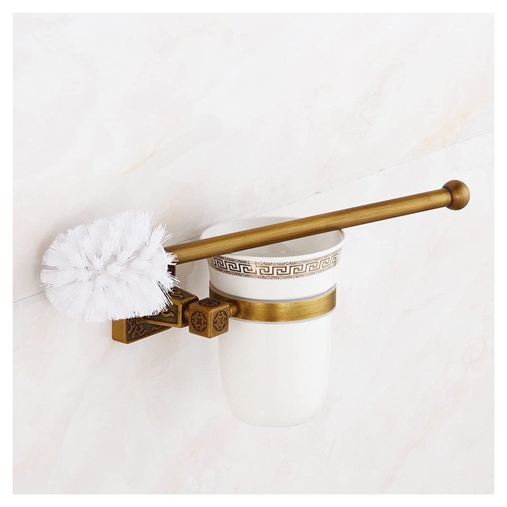 Bathroom Hardware Sets Bathroom Accessories Set, Brass Antique Bronze Carved Square Bath Hardware Set, Towel Rack,Paper holder, Toilet Brush Bathroom Hardware Towel Set ( Color : Toilet brush holder )