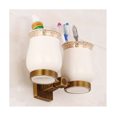 Bathroom Hardware Sets Bathroom Accessories Set, Brass Antique Bronze Carved Square Bath Hardware Set, Towel Rack,Paper holder, Toilet Brush Bathroom Hardware Towel Set ( Color : Tooth brush holder )