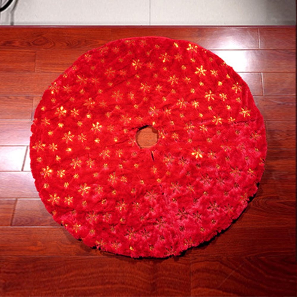 Christmas Tree Skirts Christmas Tree Plush Skirt Tree Skirt Faux Fur Tree Mat Christmas Decorations for Xmas Holiday Home Party Ornaments,Red,90cm
