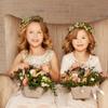 Burlap Flower Girl Baskets Wedding Pearl Flower Girl Basket with Lace Bowknot for Vintage Rustic Wedding Ceremony view 2