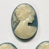 6 Vintage Blue Resin Lady Pony Tail Head 30x22mm. Oval Cameos W91 view 1