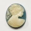 6 Vintage Blue Resin Lady Pony Tail Head 30x22mm. Oval Cameos W91 view 2