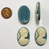 6 Vintage Blue Resin Lady Pony Tail Head 30x22mm. Oval Cameos W91 view 3