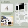 Qaba Kids Kitchen Step Stool, 2 in 1 Kitchen Table Set Toddler Standing Tower with Chalkboard, Safety Rail for Kitchen, Bathroom, Bedroom, White view 3