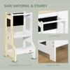 Qaba Kids Kitchen Step Stool, 2 in 1 Kitchen Table Set Toddler Standing Tower with Chalkboard, Safety Rail for Kitchen, Bathroom, Bedroom, White view 4