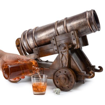 Cannon Wine & Whiskey Decanter Set, Handmade Extra Large Vintage Replica 750ml Decanter 21" - The Wine Savant - Pirate Treasure Wooden Cannonball, Naval, Napoleon, Civil War Old Cannons Holiday Gift