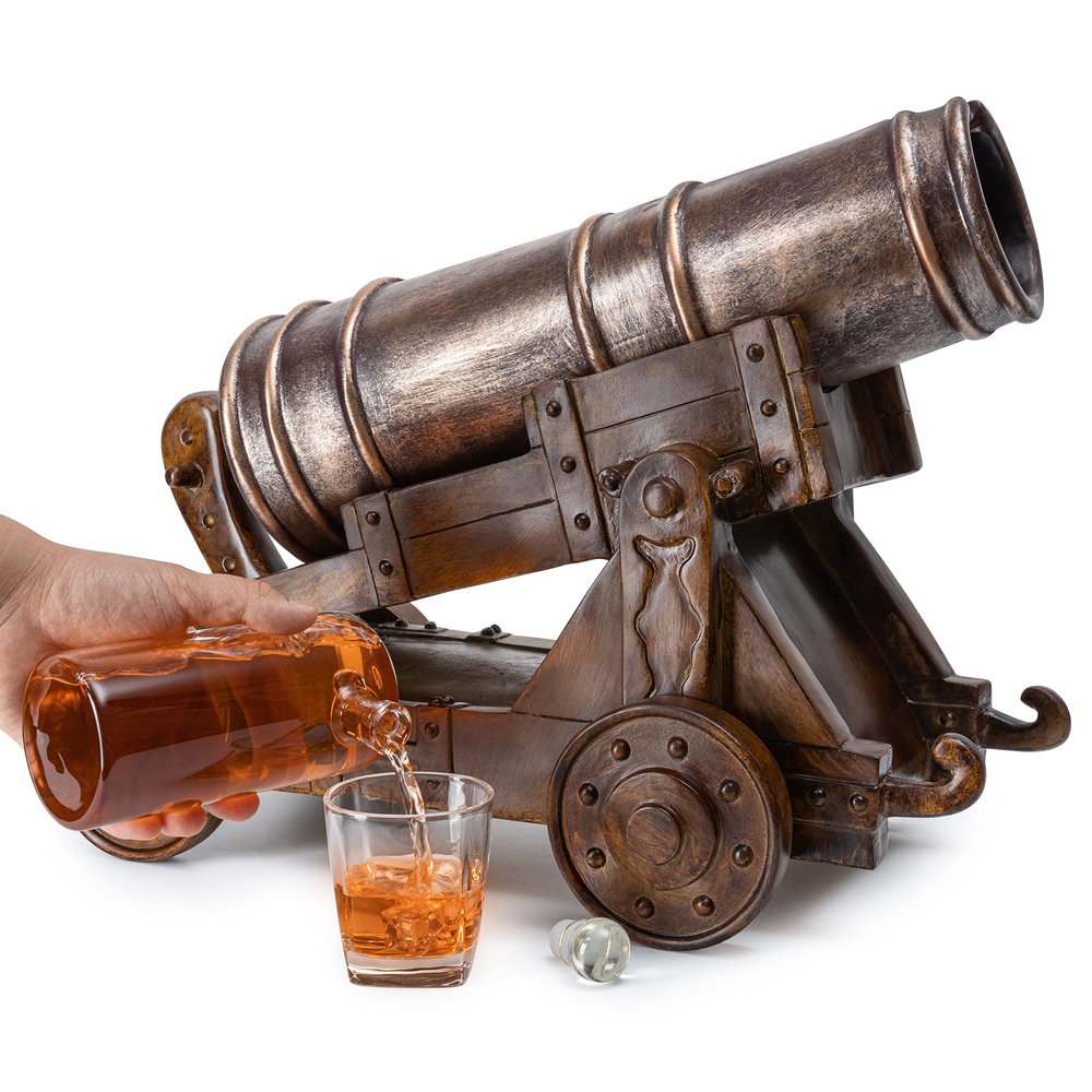 Cannon Wine & Whiskey Decanter Set, Handmade Extra Large Vintage Replica 750ml Decanter 21" - The Wine Savant - Pirate Treasure Wooden Cannonball, Naval, Napoleon, Civil War Old Cannons Holiday Gift