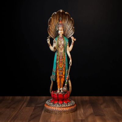 SHIVAJI ARTS Standing Vishnu Statue Bone Finish Hand Painted Multi Color 32CM Big Size Pack of 1
