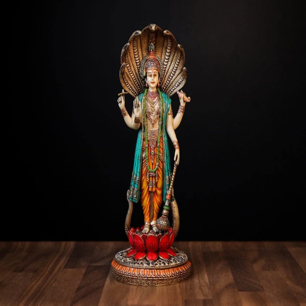 SHIVAJI ARTS Standing Vishnu Statue Bone Finish Hand Painted Multi Color 32CM Big Size Pack of 1