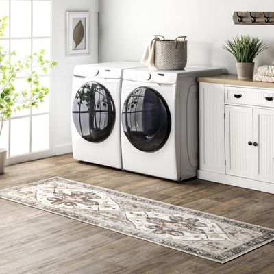 nuLOOM Mali Machine Washable Traditional Medallion Ultra Thin Runner Rug, 2' 6" x 10', Ivory