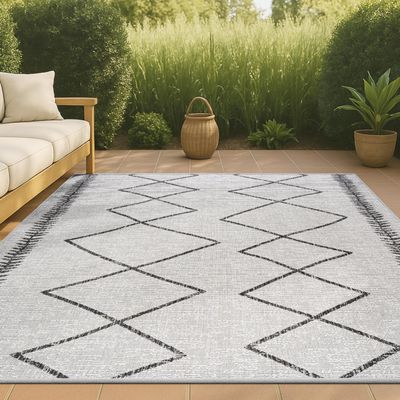 JONATHAN Y Tribal Diamond Trellis Indoor Outdoor Area Rug 3X5 Ivory/Black, Derya for Backyard, Patio, Porch, Easy-Cleaning, High Traffic, Pet-Friendly, Non-Shedding (SMB129D-3)