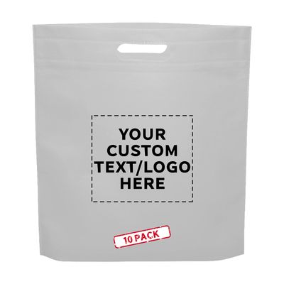 DISCOUNT PROMOS 10 Exhibition Tote Bags Set - Customizable Text, Logo - Non-woven, Soft, Recyclable, Reusable - White 15"X16"2.5", Die-cut Handles