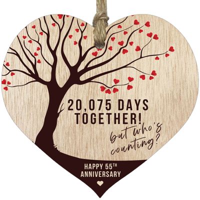 55th Wedding Anniversary Wooden Heart Plaque, Light Wood Christmas Sign Keepsake, Celebrate Emerald Anniversary Wife Husband Boyfreind Girlfriend Mom or Dad, Plaque with Quotes Gifts from the Kids