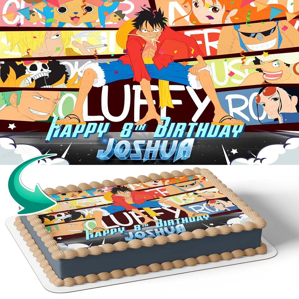 Cakecery One Piece Luffy OP Edible Cake Image Topper Personalized Birthday Cake Banner 1/4 Sheet