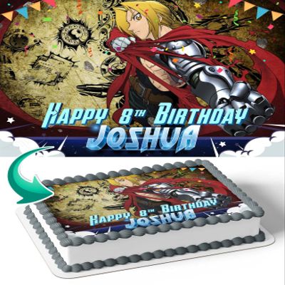 Cakecery Fullmetal Alchemist Brotherhood Edible Cake Image Topper Personalized Birthday Cake Banner 1/4 Sheet