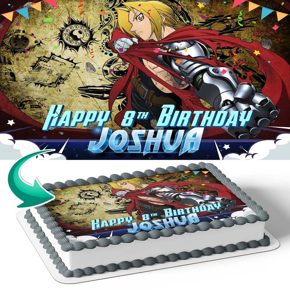Cakecery Fullmetal Alchemist Brotherhood Edible Cake Image Topper Personalized Birthday Cake Banner 1/4 Sheet