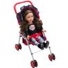 Baby Doll Strollers for Toddlers 3 Years and up, Foldable Toy Stroller for Dolls with Storage Basket & Adjustable Canopy - Denim Blue & Red view 1