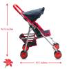 Baby Doll Strollers for Toddlers 3 Years and up, Foldable Toy Stroller for Dolls with Storage Basket & Adjustable Canopy - Denim Blue & Red view 3