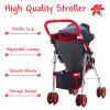 Baby Doll Strollers for Toddlers 3 Years and up, Foldable Toy Stroller for Dolls with Storage Basket & Adjustable Canopy - Denim Blue & Red view 4