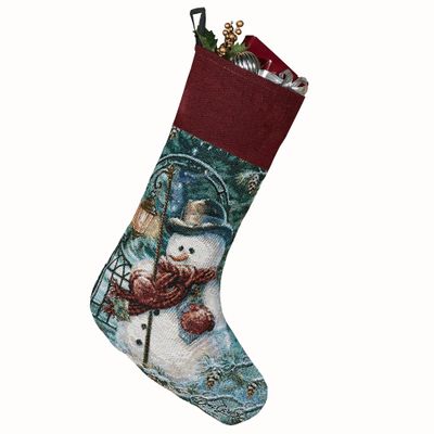 Manual Woodworker Enchanted Jacquard Woven Tapestry Snowman Stocking Snowman