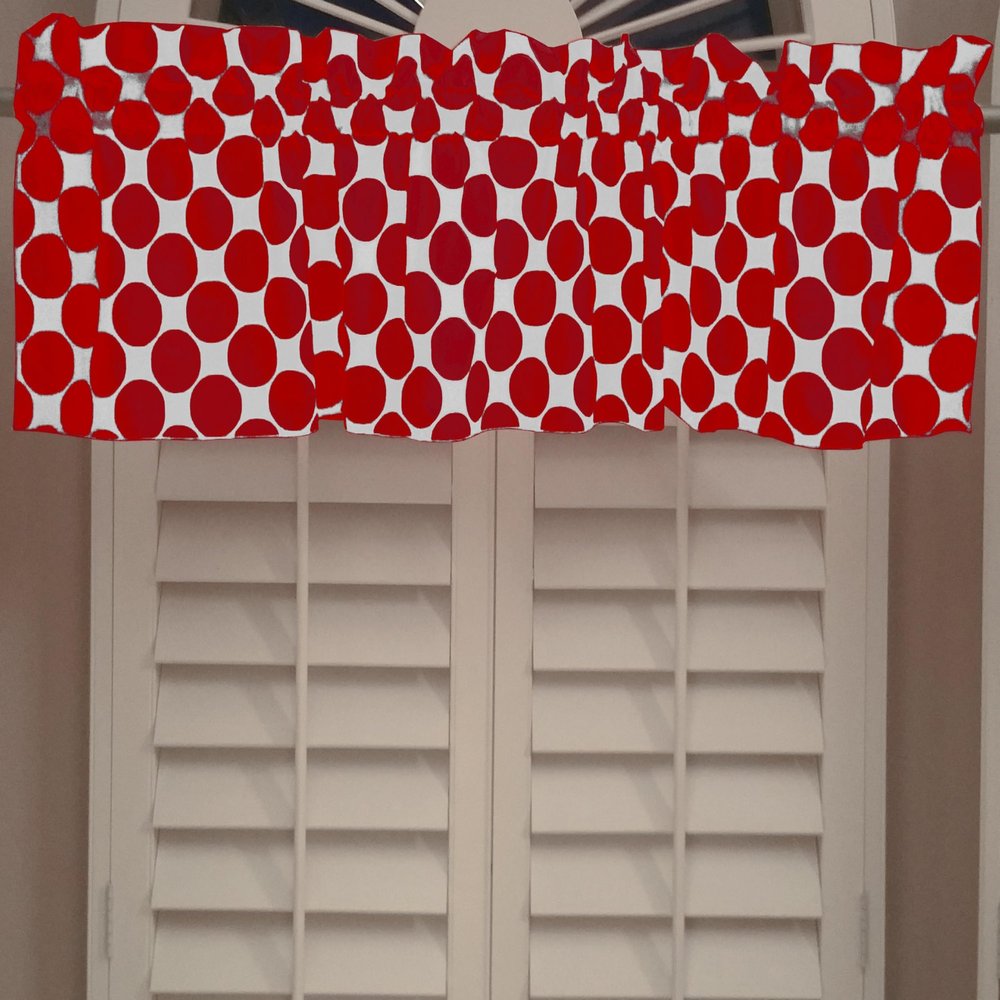 lovemyfabric Large Dots & Circles Cotton Valance Window Treatment Modern Home Dcor Bedroom Kitchen Living Room Classroom Cabin Diner Hotel RV Window Treatment 58" Wide (24" Tall, Red on White)