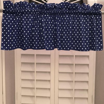 lovemyfabric Small Polka Dots Cotton Valance Window Treatment Modern Home Dcor Bedroom Kitchen Living Room Classroom Cabin Diner Hotel RV Window Treatment 58" Wide (24" Tall, White on Navy)