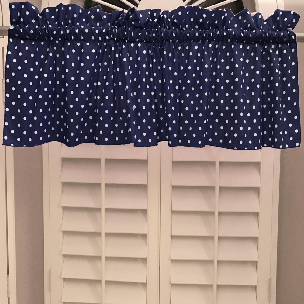 lovemyfabric Small Polka Dots Cotton Valance Window Treatment Modern Home Dcor Bedroom Kitchen Living Room Classroom Cabin Diner Hotel RV Window Treatment 58" Wide (24" Tall, White on Navy)