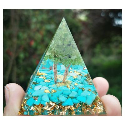 TYZK Meditation Orgone Pyramid Crystals 60MM Ogan Pyramid Energy Life Tree Turquoise Home Decor (Color : A)