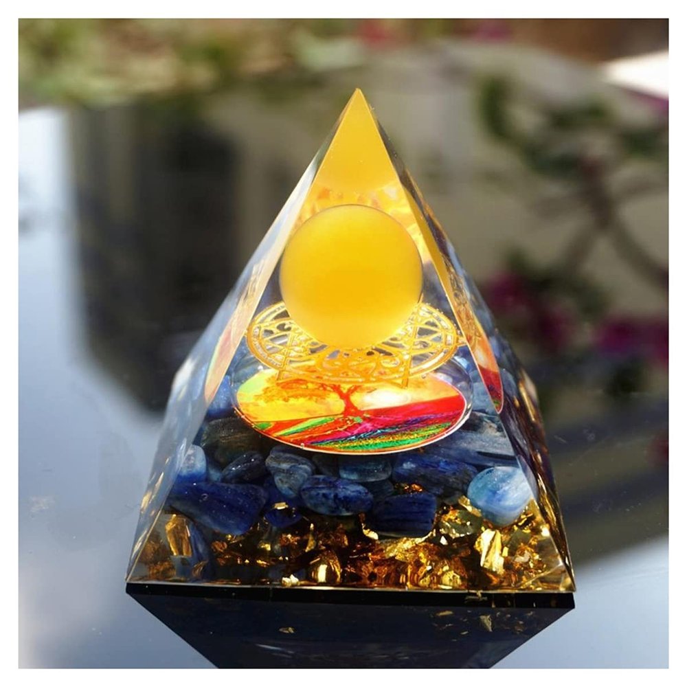 TYQXSH Energy Generator Orgonite Pyramid Yellow Agate Sphere & Kyanite Crystal Chakra Reiki Meditation (Size : 60mm)
