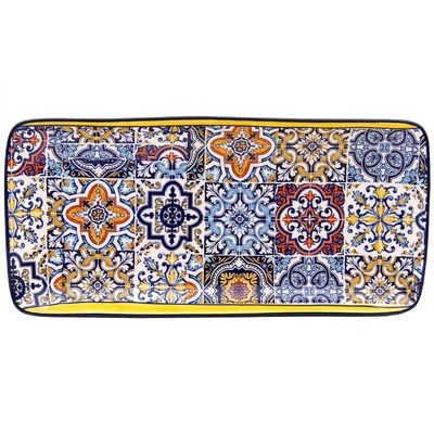 Alcoa Arte Portuguese Pottery Alcobaa Ceramic Decorative Serving Rectangular Platter (Yellow), 11 inches x 5.5 inches x 1 inches