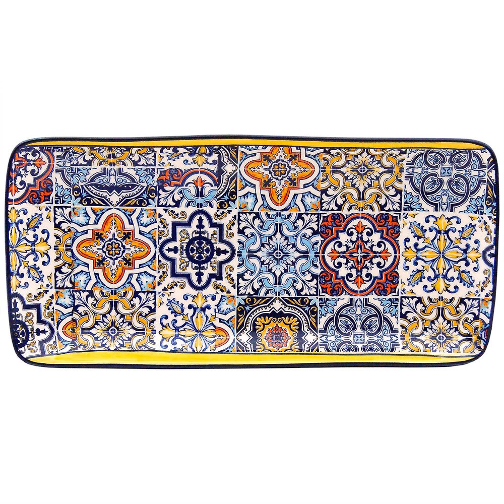 Alcoa Arte Portuguese Pottery Alcobaa Ceramic Decorative Serving Rectangular Platter (Yellow), 11 inches x 5.5 inches x 1 inches