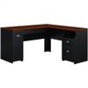 Atlin Designs Farmhouse L Shaped Wood Desk with Storage, Antique Black/Cherry Finish, 59 in Wide, Engineered Wood, Space-Saving Corner Office Desk with Adjustable Shelf and File Drawers for Home view 1