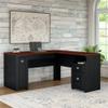 Atlin Designs Farmhouse L Shaped Wood Desk with Storage, Antique Black/Cherry Finish, 59 in Wide, Engineered Wood, Space-Saving Corner Office Desk with Adjustable Shelf and File Drawers for Home view 2