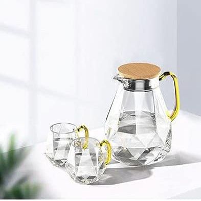 1.5L Diamond Texture Glass Teapot Set Hot Cold Water Water Jug Transparent Coffee Pot Home Water Carafe Heat-resistant Teapot Se (1 teapot 2 tea cup)