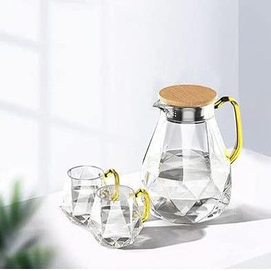 1.5L Diamond Texture Glass Teapot Set Hot Cold Water Water Jug Transparent Coffee Pot Home Water Carafe Heat-resistant Teapot Se (1 teapot 2 tea cup)