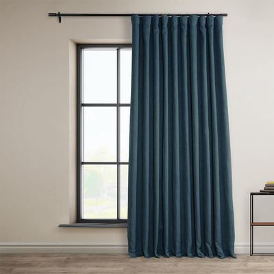 HPD Half Price Drapes - Faux Linen Curtains for Living Room (1 Panel) - 100W X 96L - Extra Wide Textured Room Darkening Curtains for Bedroom 96 Inches Long - Drapes for Home Decor, Story Blue